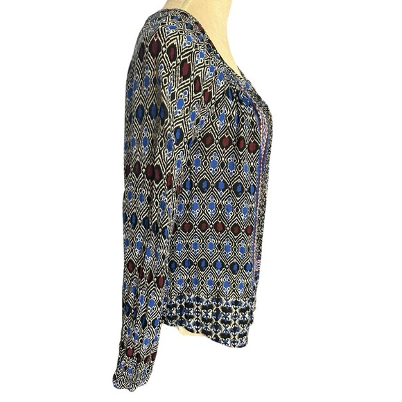 Lucky Brand Tunic  Boho Festival Ikat Peasant Button Long Sleeve Smocked  Sz M - Picture 5 of 8